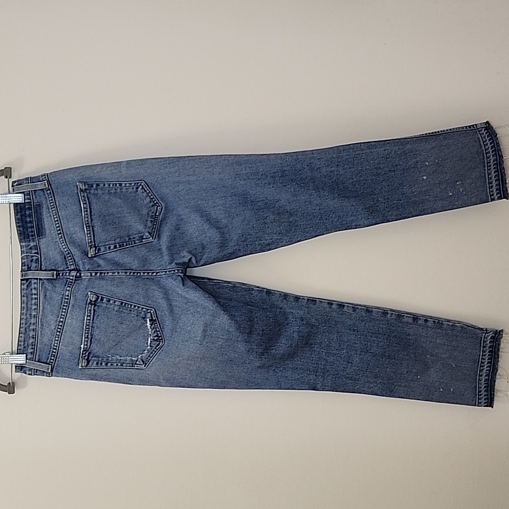 Amo Babe Forget Me Not Straight cropped Blue Distressed Women Jeans Size 28 - Picture 8 of 16
